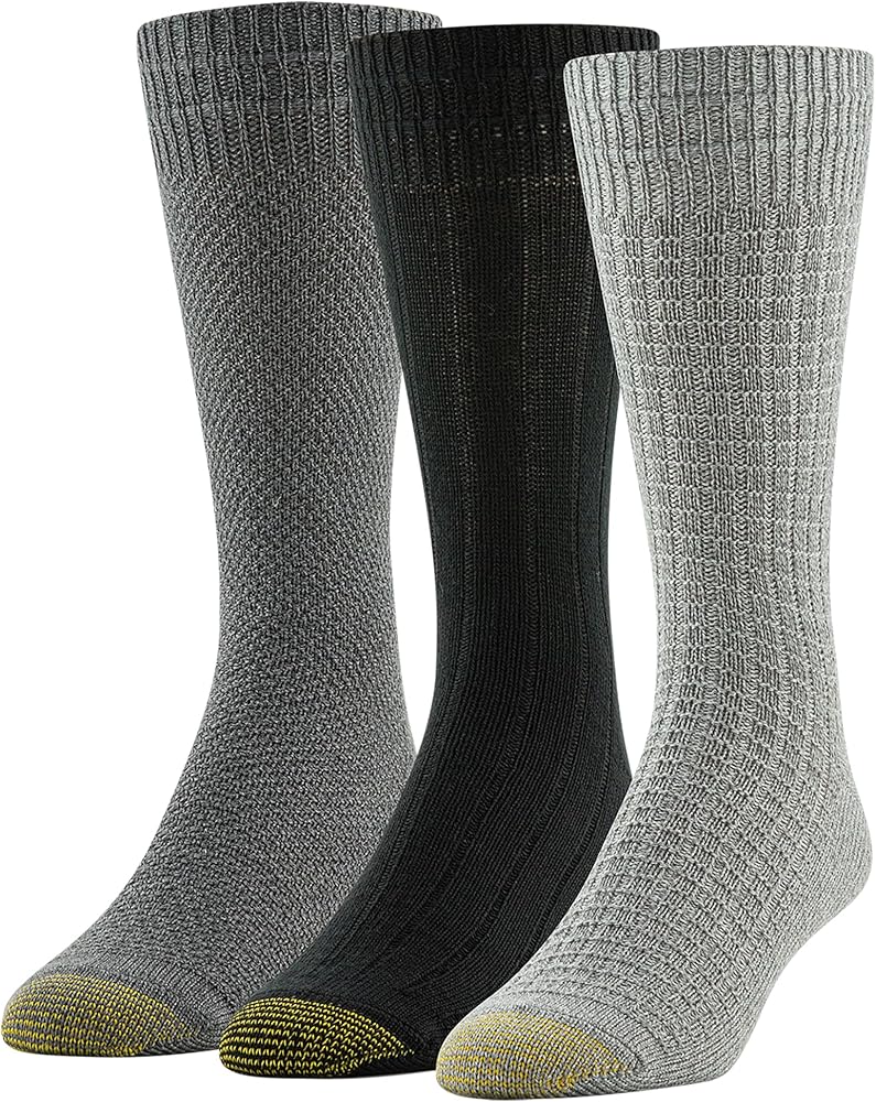 GOLDTOE Men's Premium Texture Crew Socks, 3-Pairs