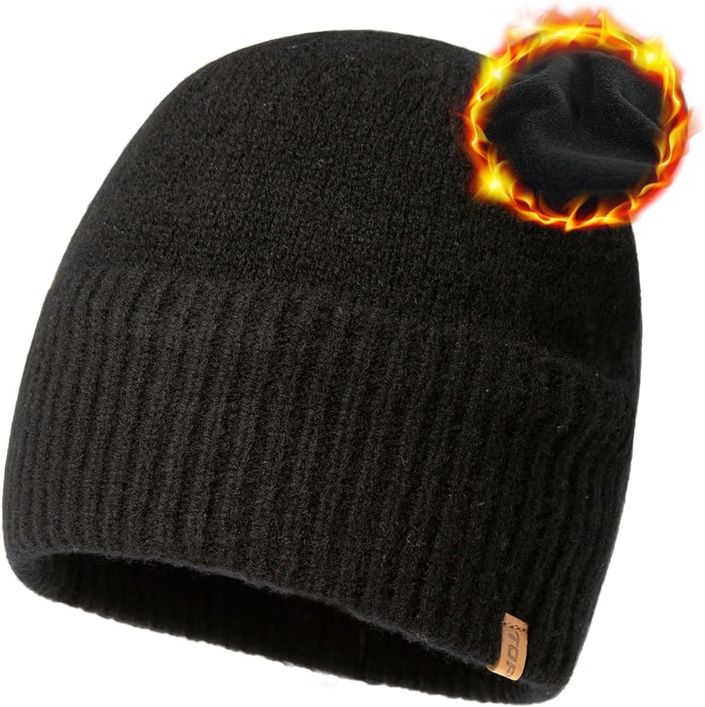TOP-EX Oversized L/XL/XXL 100% Merino Wool Beanie Fleece Lined Cuffed Watch Fisherman Cap