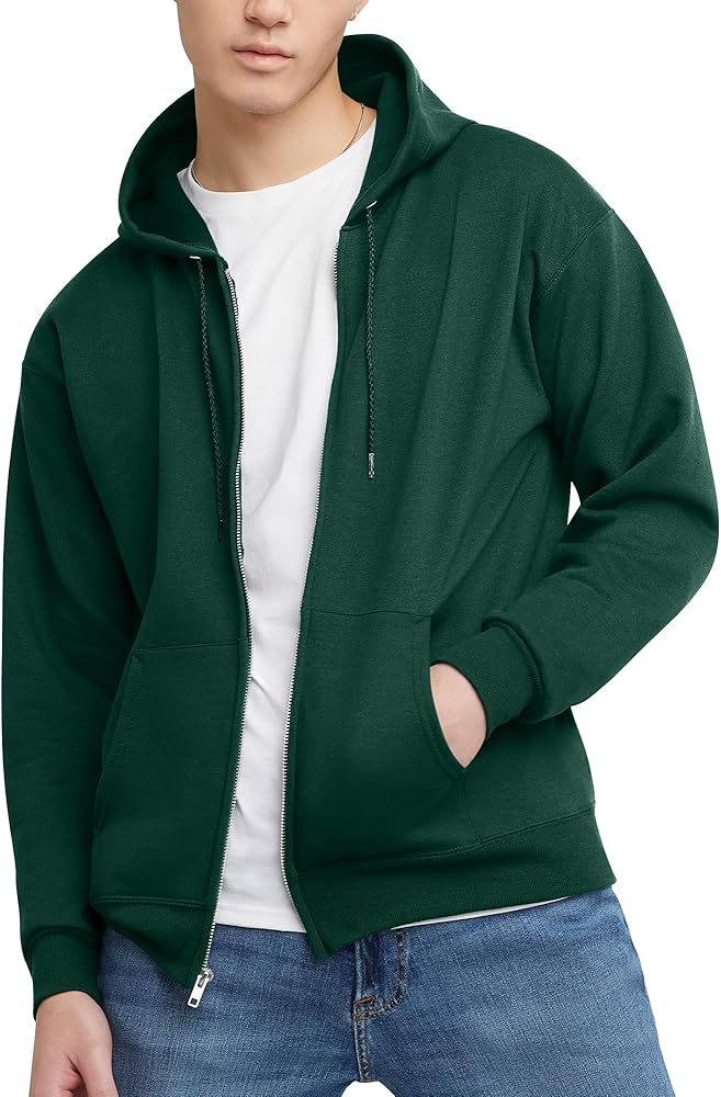 Hanes Men's Zip-Up Hoodie, EcoSmart Fleece Full-Zip Hoodie for Men, Hooded Sweatshirt