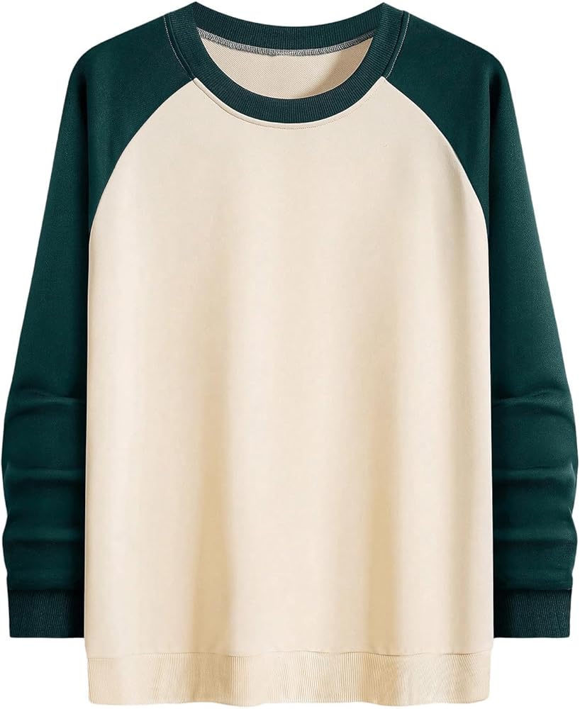 OYOANGLE Men's Color Block Crew Neck Raglan Long Sleeve Sweatshirt Casual Pullover Shirts