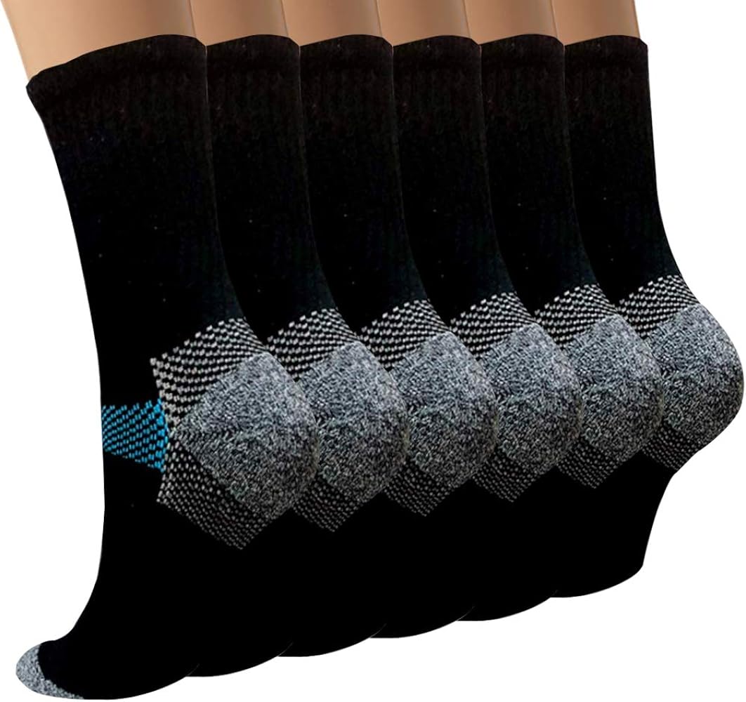 Copper Compression Socks Women and Men 6 Pairs - Circulation Arch Support Plantar Fasciitis Running Ankle Socks