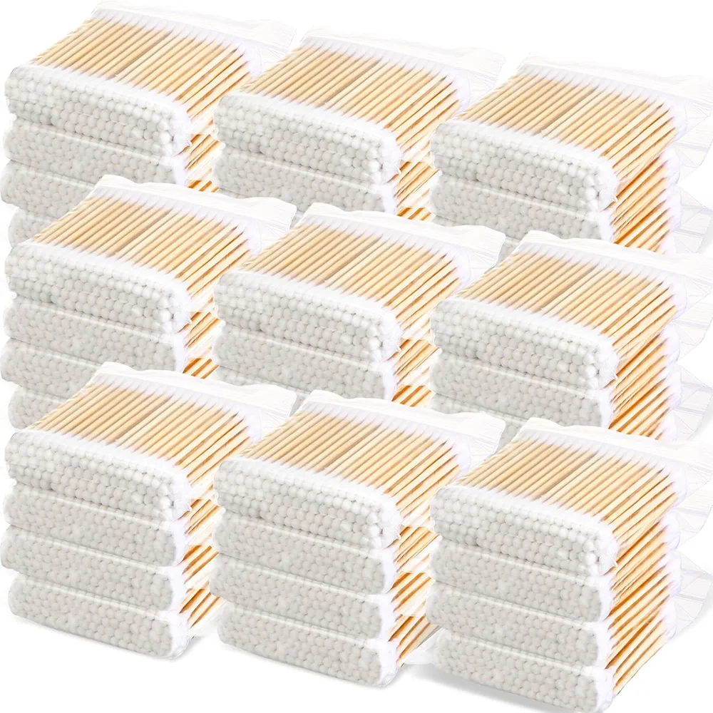 5000 Count Bamboo Cotton Swabs Double Round Cotton Buds Organic Cotton Tips Cotton Swabs with Tips for Ears Sterile Cotton Tipped Applicator Makeup Swab Daily Makeup Eye Cleaning