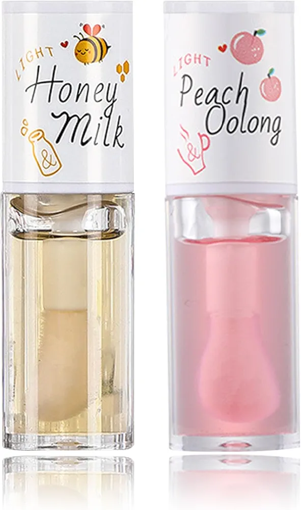 2 PCS Hydrating Clear Lip Oil Jelly Honey Lip Gloss Korean Big Brush Lip Oil Gloss Long-lasting Nourishing Lip Oils Plumping Lip Gloss Fresh Texture Clear Lip Gloss Lip Makeup