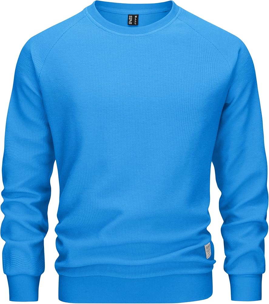 TACVASEN Men's Crewneck Sweatshirts Waffle Knit Shirts Long Sleeve Pullovers Casual T-Shirts Lightweight Comfortable