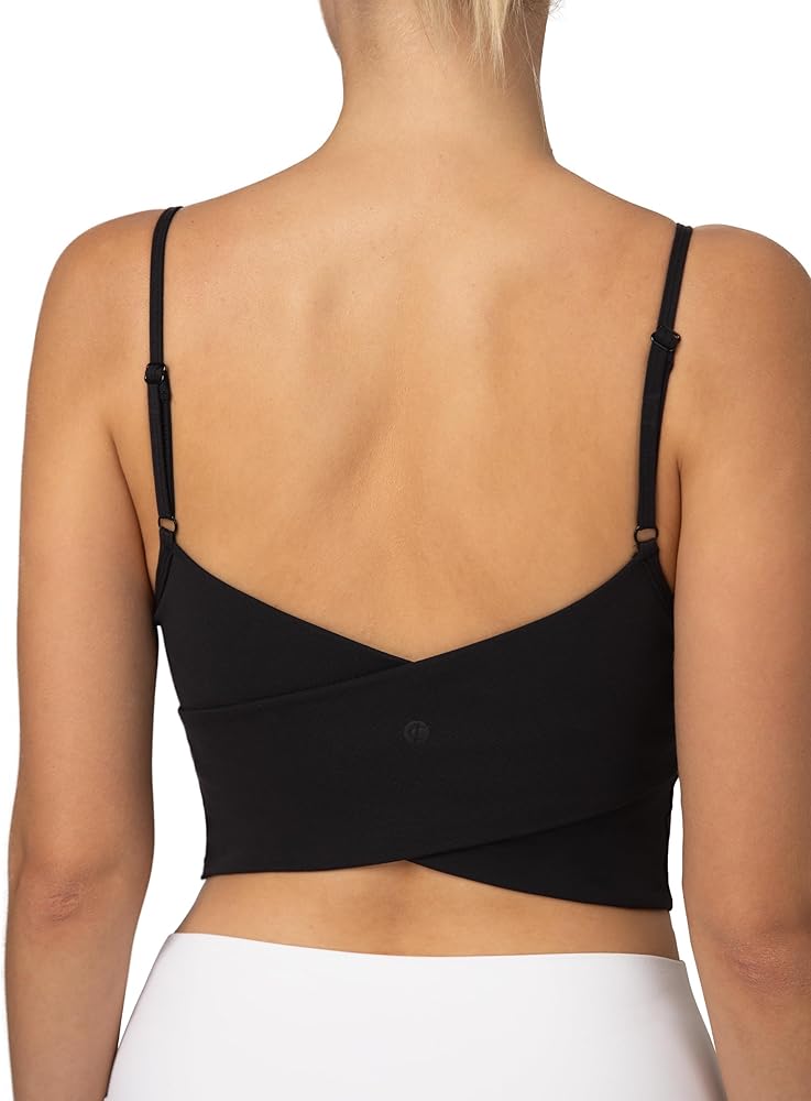 Colorfulkoala Women's Dreamlux Crop Tank Tops with Built in Bra Adjustable Spaghetti Strap Workout Yoga Camisole