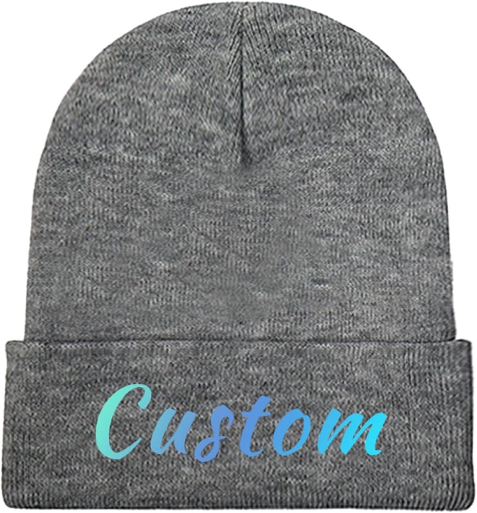 Custom Soft Skull Beanie Hat with Your Text/Logo/Photo, Personalized Winter Knitted Cuffed Beanie Hat for Men & Women