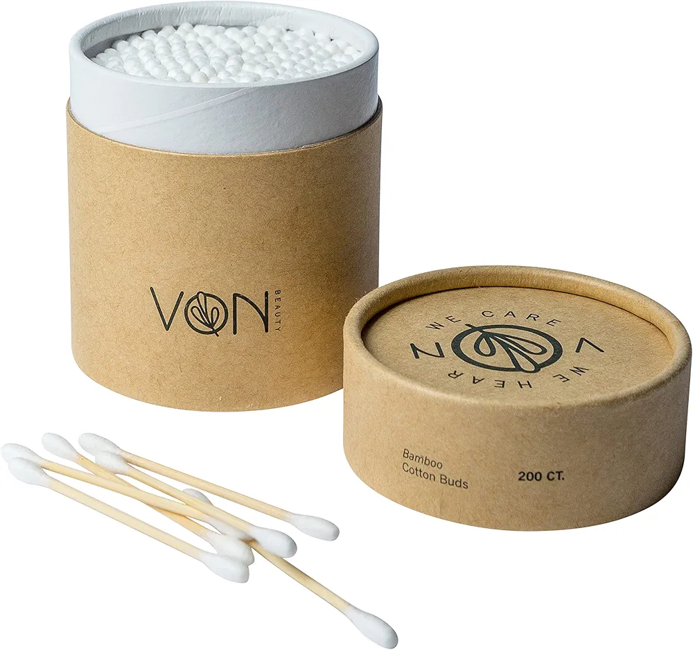Voice of Nature Beauty Sustainable Bamboo Cotton Ear Buds - 200 Pieces - Eco-Friendly - 100% FSC-Certified Bamboo - Organic Cotton
