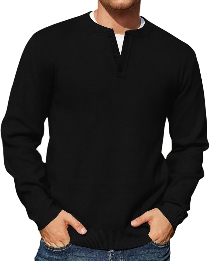 Men's Crewneck Sweatshirts Lightweight Soild Color Basic Pullover Casual Long Sleeve Henley Shirts