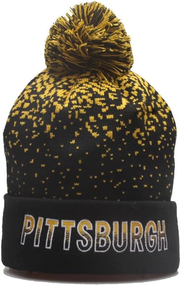 City Beanie Knit Hat with Pom Football Team Beanie with City Name Winter Hat Cuffed Stylish Fans Beanie Cap