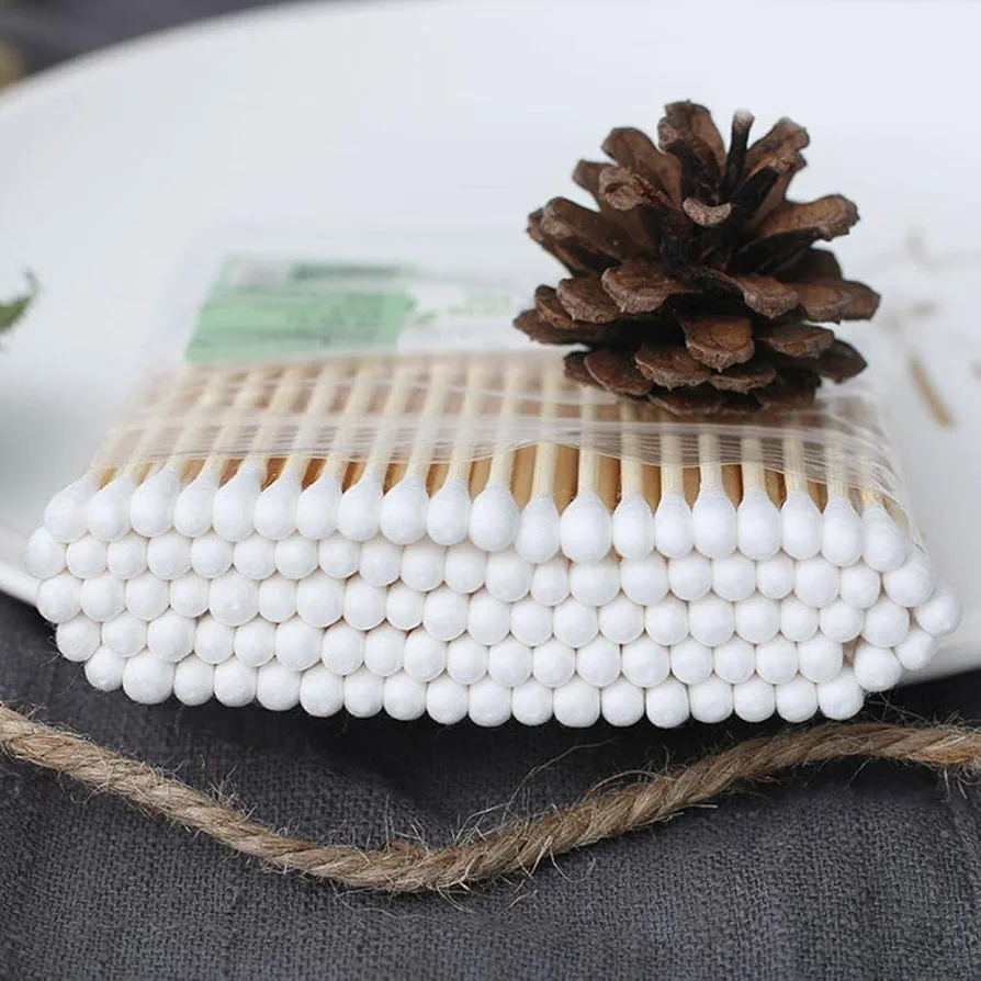 Cotton Swabs, Bamboo Cotton Swabs,Natural Double Round Cotton Tip Cotton Buds,Disposable Cotton Swabs, Cruelty-Free Ear Swabs, Biodegradable Wooden Cotton Buds,Pack of 10 Count