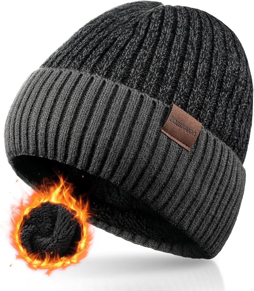 Winter Beanie Hat for Men: Warm Thick Knit Beanie Winter Thermal Skull Cap with Fleece Lined Men Women Cuffed Cap