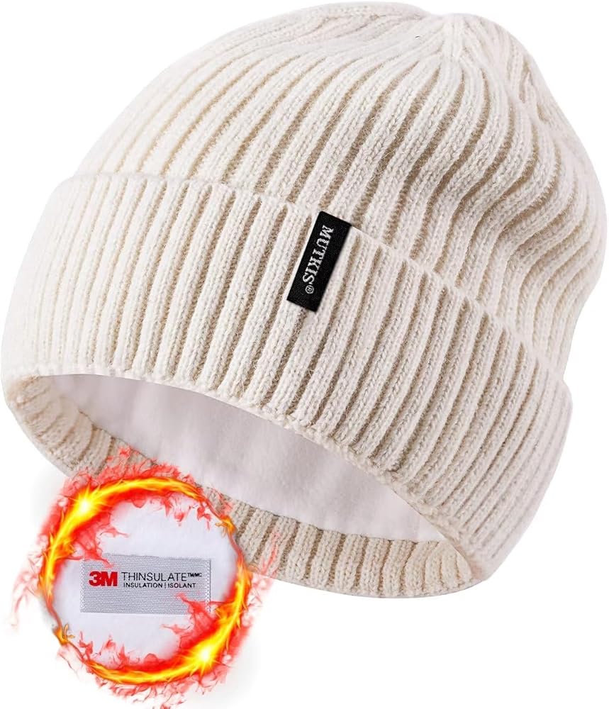 Beanie Hats for Men 30% Merino Wool Knit Hat, Winter Hats for Women Thick Warm Lined, Beanie for Women Cold Weather Skull Cap