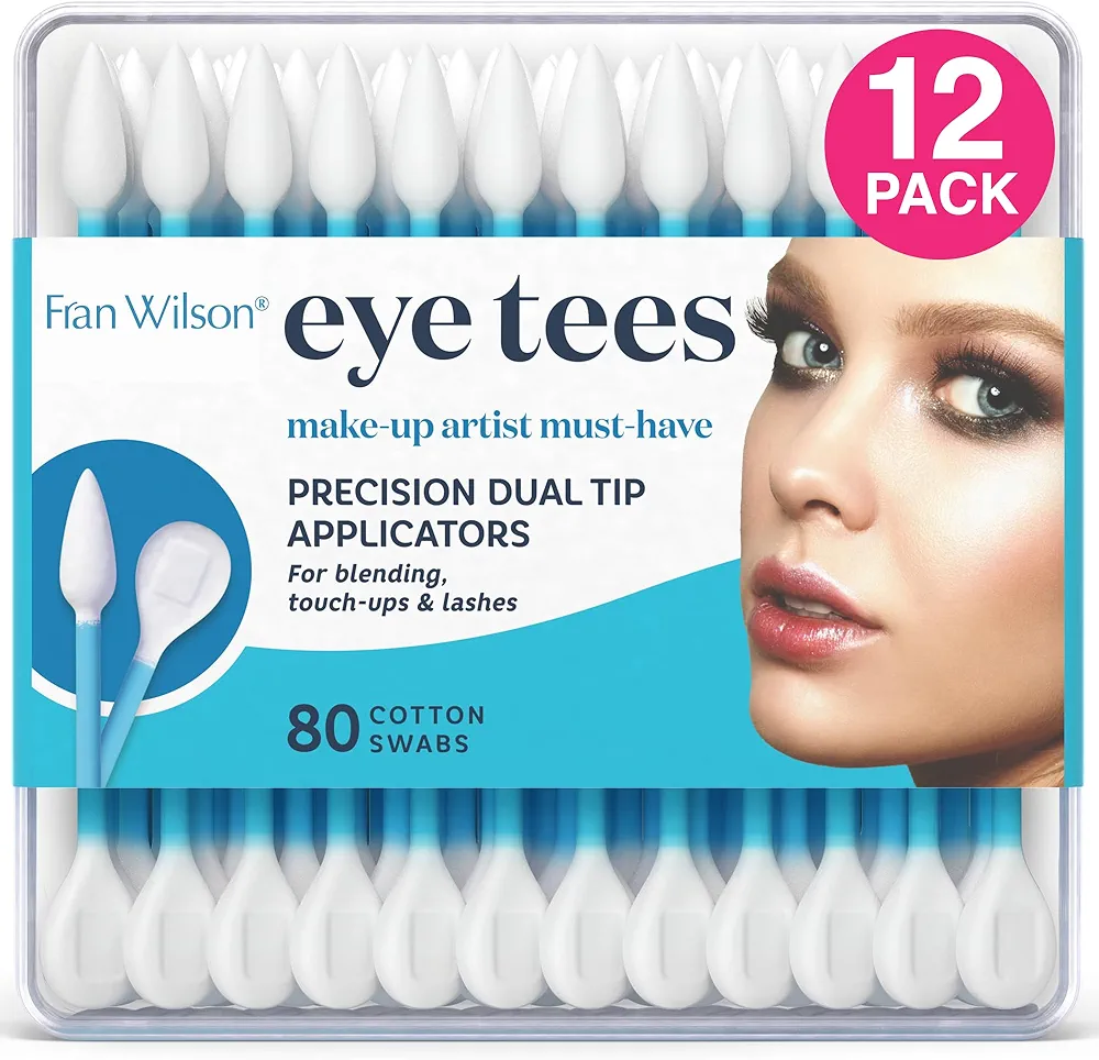 Fran Wilson EYE TEES COTTON TIPS 80 Count (12 PACK) - Precision Makeup Applicator, Double-sided Swabs with Pointed and Rounded Ends for Perfect Blending, Effective Cleaning and Precise Touch-ups