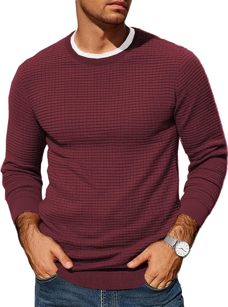 COOFANDY Mens Pullover Sweater Waffle Knit Crewneck Long Sleeve Dress Sweater