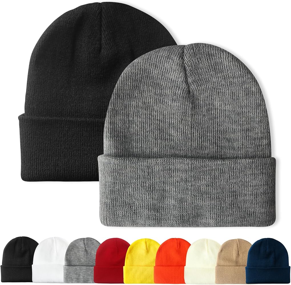 PFFY 2 Packs Unisex Beanie Hats for Men Women Knit Winter Beanies