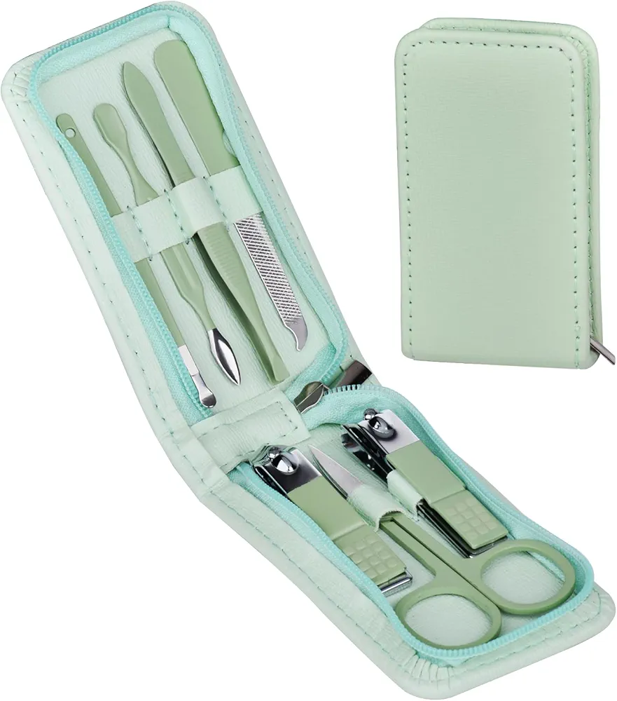 7 Pcs Manicure Set Stainless Steel Nail Clippers Kit, Nail Care Beauty Tools Set Christmas Stocking Stuffers, Christmas Gifts for Men and Women Travel Grooming Kit With Zipper Leather Case