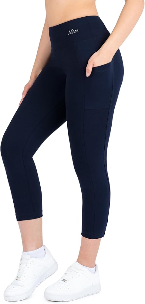 Nirlon Capri Leggings with Pockets - Capri Leggings with Pockets for Women Breathable High Waisted Capri Leggings for Women