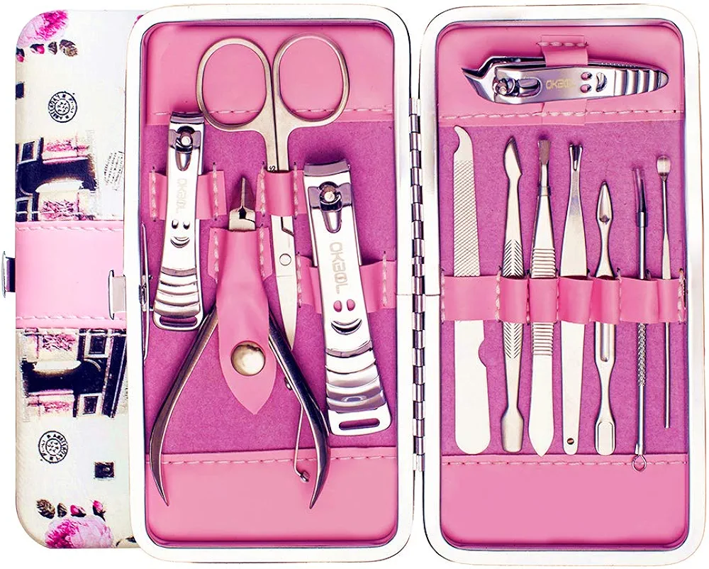 Okbool 12pcs Flower Stainless Steel Nail Clipper Care Personal Manicure & Pedicure Set Travel & Grooming Kit
