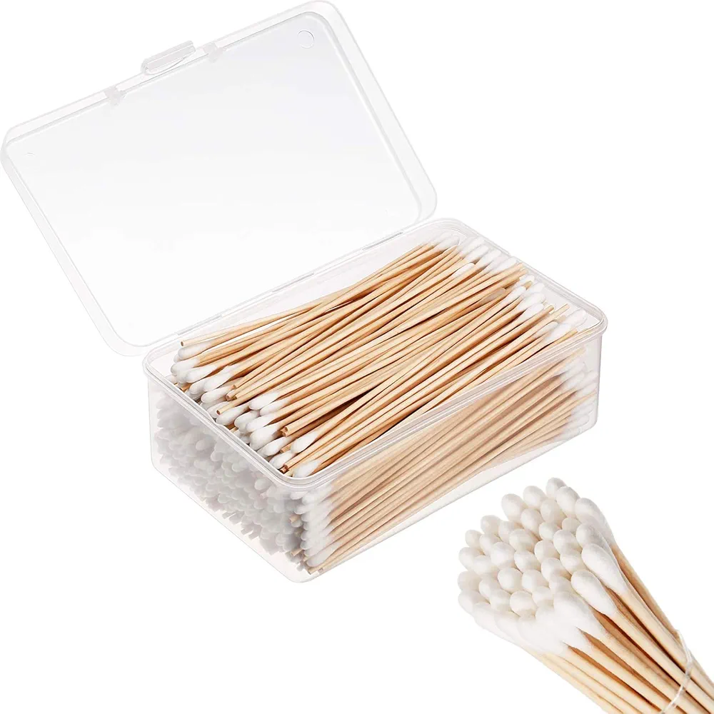 Norme 6 Inch 500 Pcs Long Cotton Swabs with Wooden Handles Cleaning Swabs Cotton Buds for Oil Makeup Eye Ears Eyeshadow Brush and Remover Tool in Storage Case