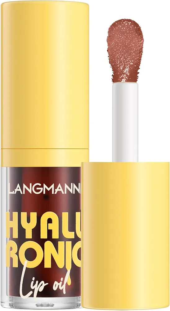LANGMANNI Hyaluronic Acid Lip Oil,Hydrating and Nourishing Lip Gloss,Lightweight & Non-Sticky,Tinted Lip Glow Oil.(#4 Chocolate)