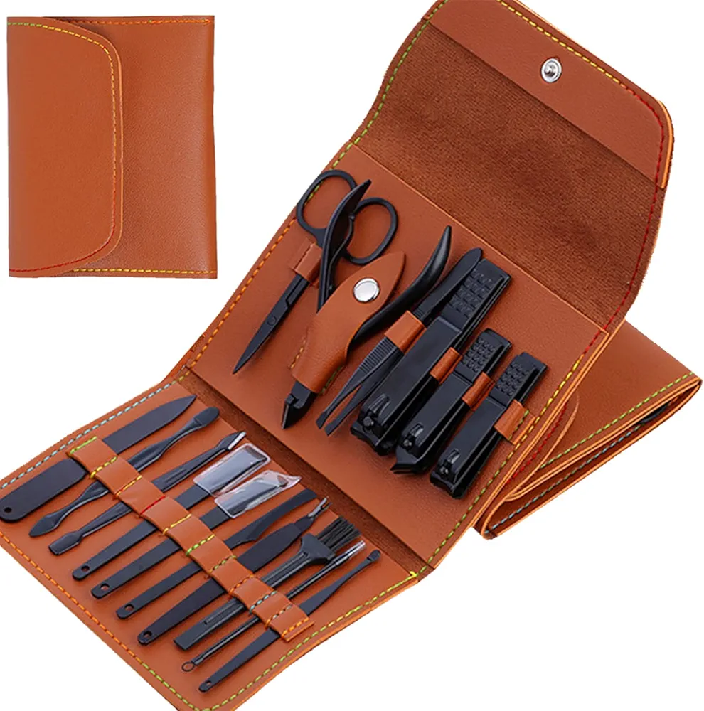 Professional Manicure Pedicure Set, 16 in 1 Stainless Steel Nail Clipper Set Personal Nail Care Tools with Portable Leather Packaging Case, Premium Manicure Set Gift for Men Women