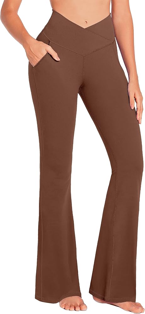 JADD Womens Flare Yoga Pants with Pockets Crossover High Waisted Bootcut Flare Leggings Tummy Control Workout Dress Pants