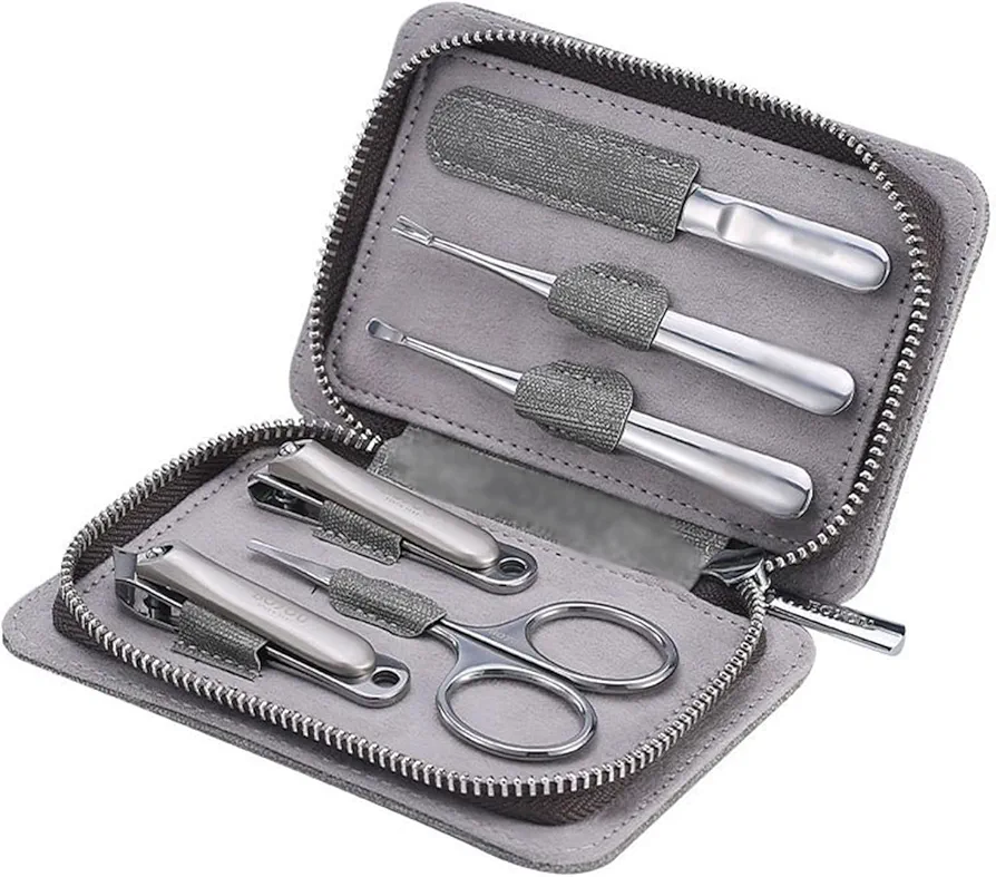 Nail Clipper Set Nail Clipper Set, 6 Pieces/Set Portable Manicure Kit, Personal Care Nail Tools, Professional Manicure Grooming Set with Fashionable PU Leather Case Fingernail Clipper(Gris)
