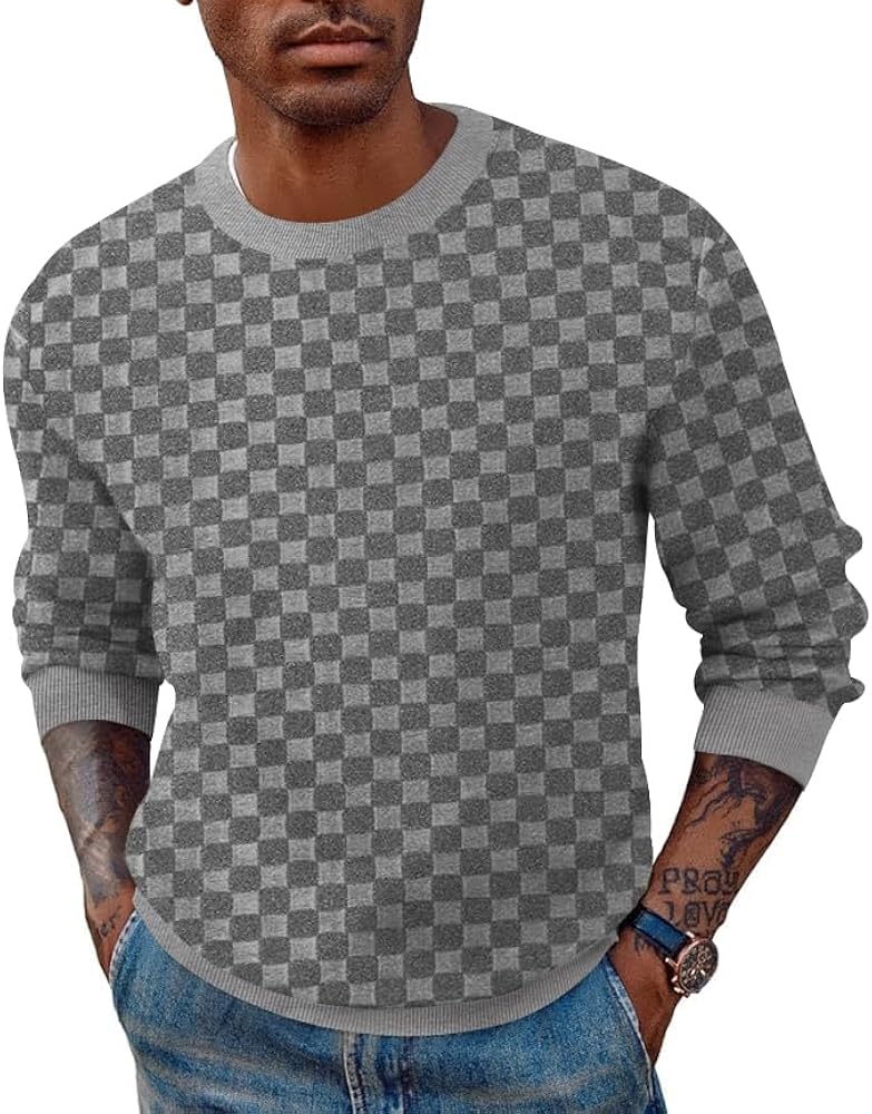 Men's Crewneck Sweatshirts Geometric Texture Long Sleeve Casual Relaxed-Fit Pullover Shirt