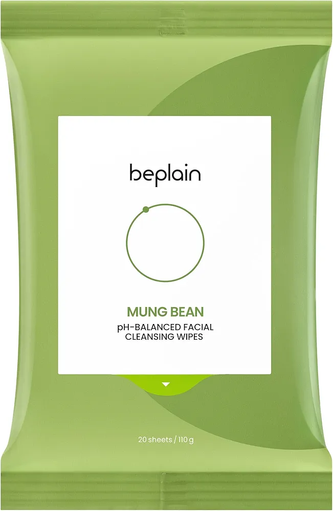 beplain Mung Bean pH- Balanced Facial Cleansing Wipes | Soft Cleansing Wipes for Face with Mung Bean Extract, pH-balanced, Disposable Cleansing Facial Wipes | Korean Skin Care (20p)
