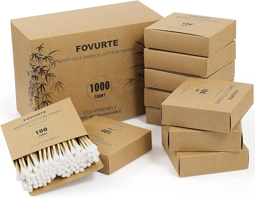 Bamboo Cotton Swabs 1000 Count - Natural Cotton Swab with Round Head Tips, Double Tipped Ear Sticks, Wooden Cotton Buds for Cleaning Travel Makeup