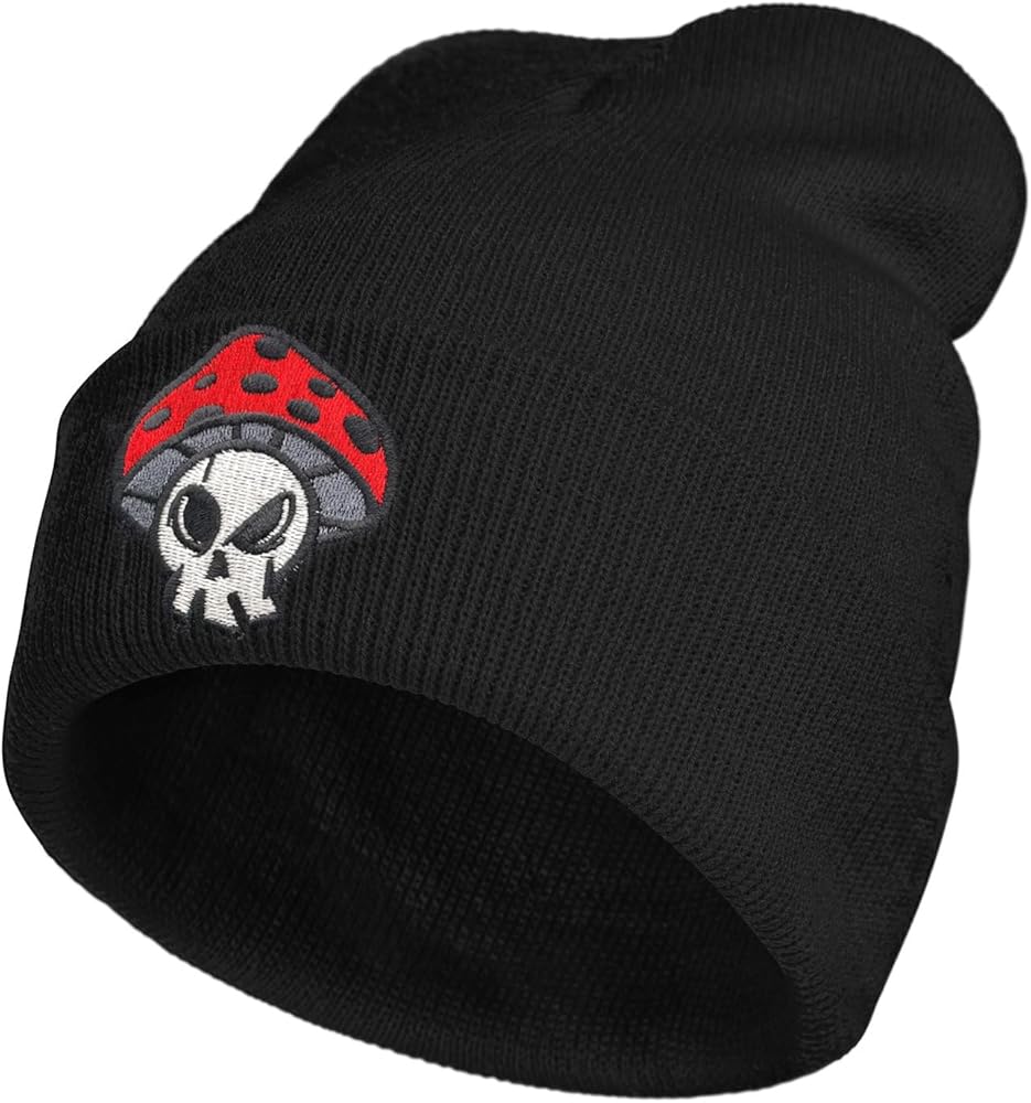 Mushroom Skeleton Embroidery Beanie Knit Hat for Men Women, Casual Skull Knit Cap