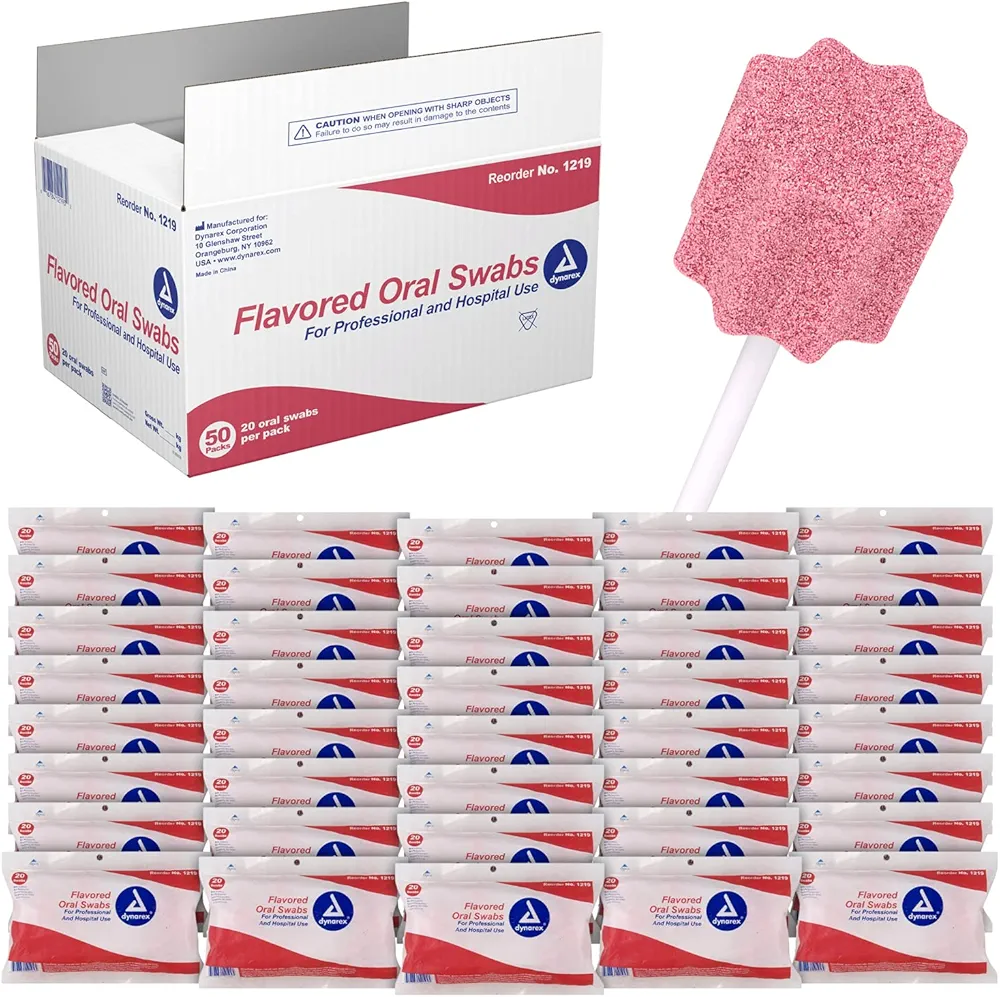 Dynarex Dentifrice-Flavored Swabsticks, Pleasant Tasting Cotton Swabs that Gently Soothe and Refresh Dry Mouth, 20 Swabsticks per Pack, 50 Packs of 20
