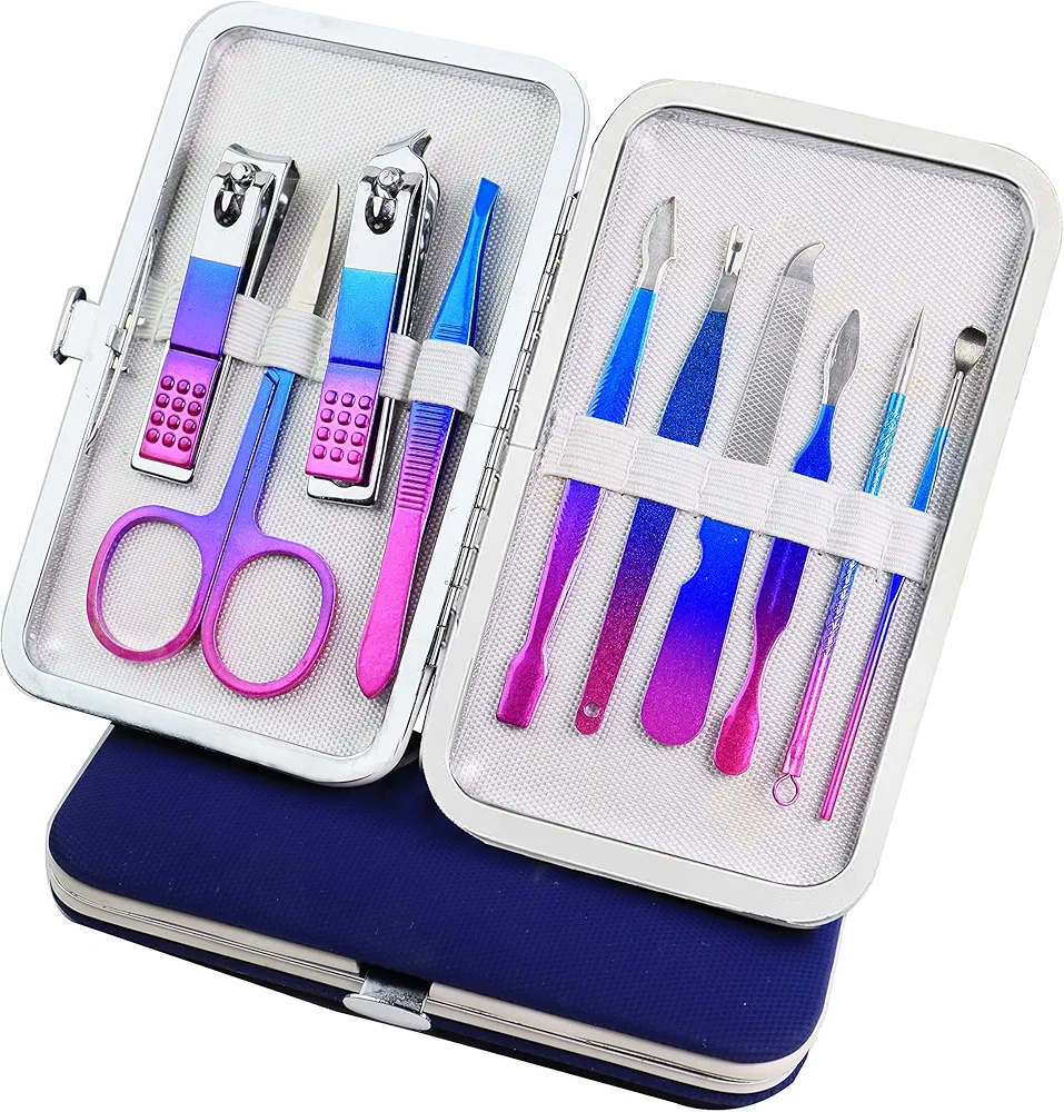 Manicure Set,Men Women Nail Clipper Set,10 Pieces,Stainless Steel Nail Kit Manicure Kit. Personal Care Pedicure,Nail Tool Set Care Grooming kit with Portable