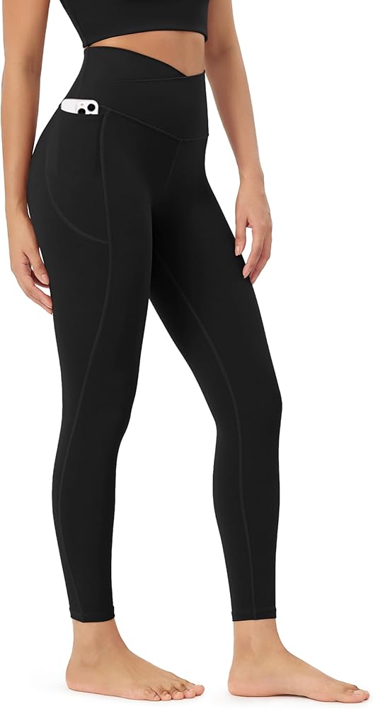 ODODOS Cloud Feeling Crossover 7/8 Leggings with Pockets for Women 25" / 28" V High Wasit Lounge Yoga Pants