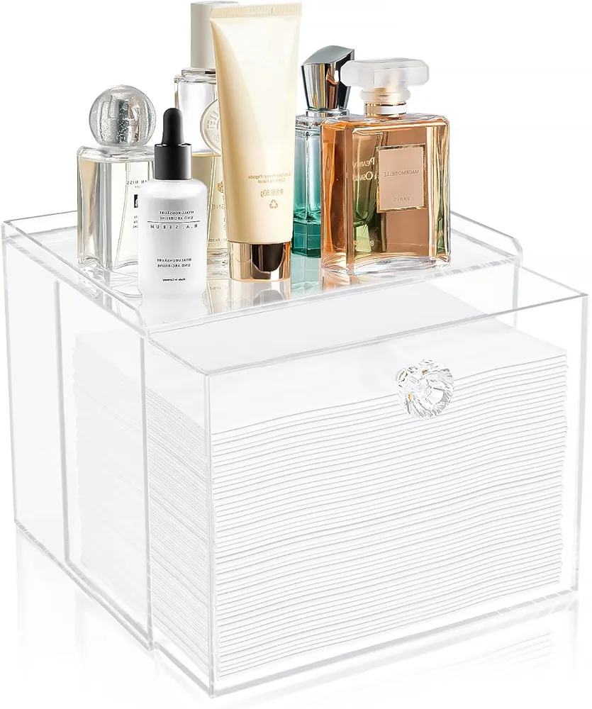 Disposable Face Towel Container Box with Drawer, Acrylic Storage Containers Compatible with Clean Skin Club Clean Towel XL, Clear Makeup Organizer for Face Towel (Excluding Facial Towels)