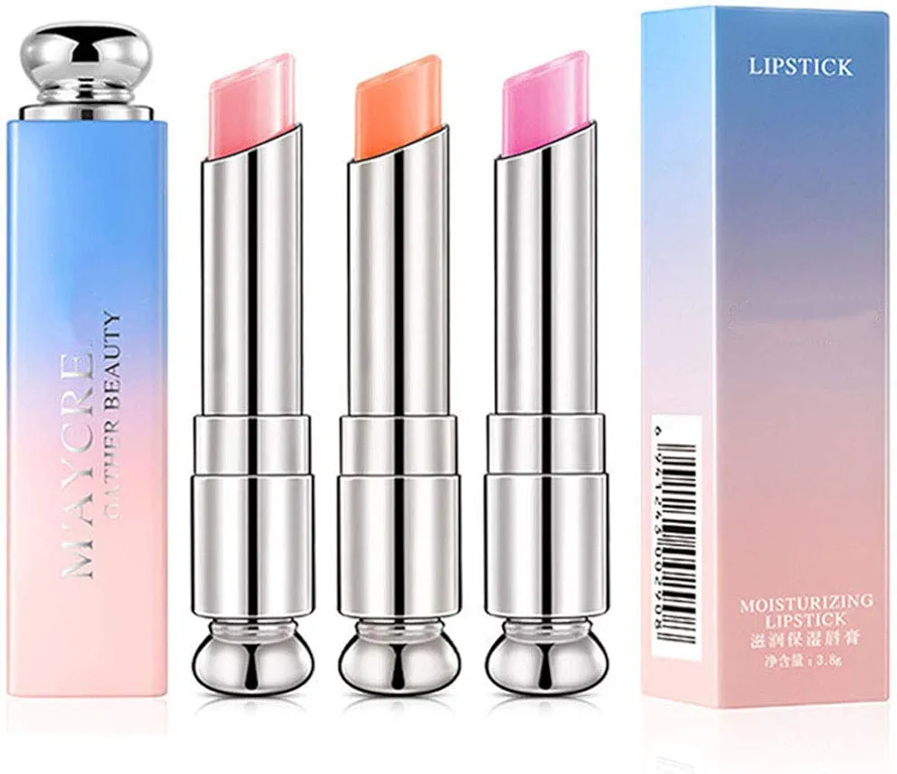Petansy 3 Colors Jelly Lipstick Set Moisturizing Magic Temperature Color Changing Long Lasting Lip Balm