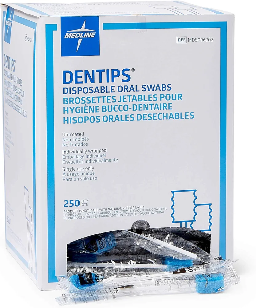 Medline Dentips Disposable Oral Swabsticks, Adult Untreated, Blue, 500 Count