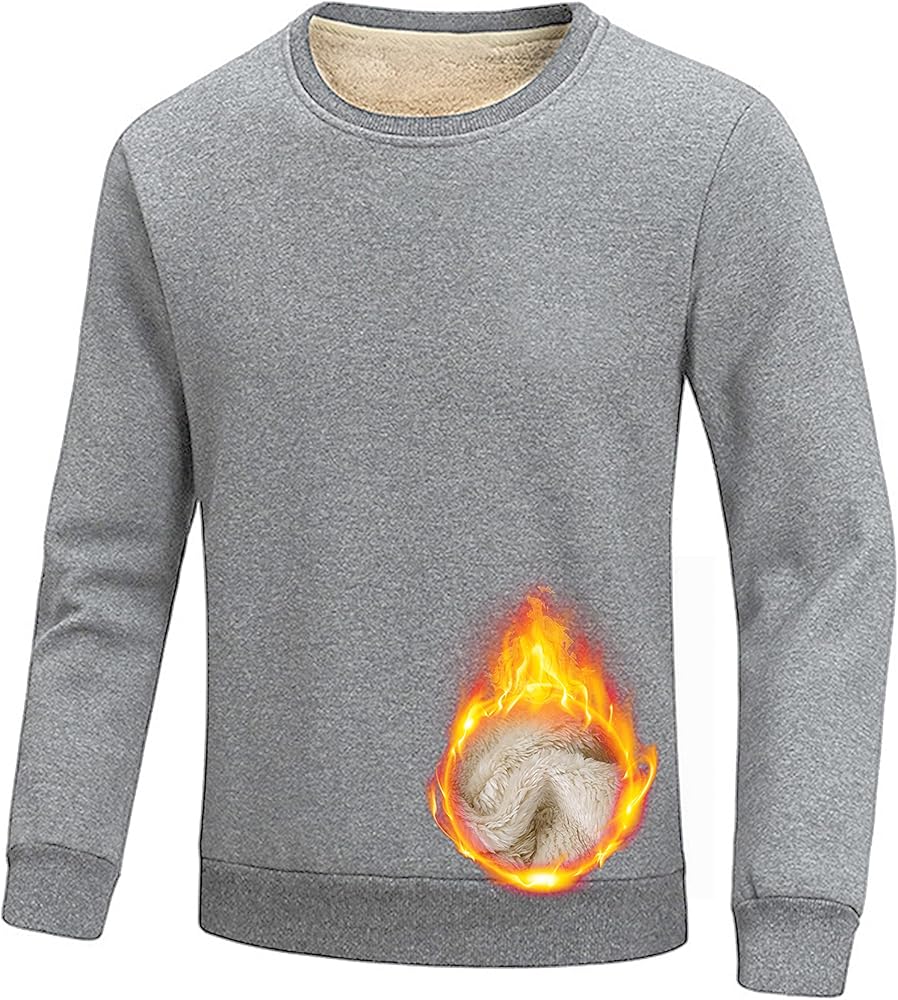 Faleave Men's Sherpa Lined Sweatshirt Fleece Crewneck Winter Thermal Thick Pullover Top