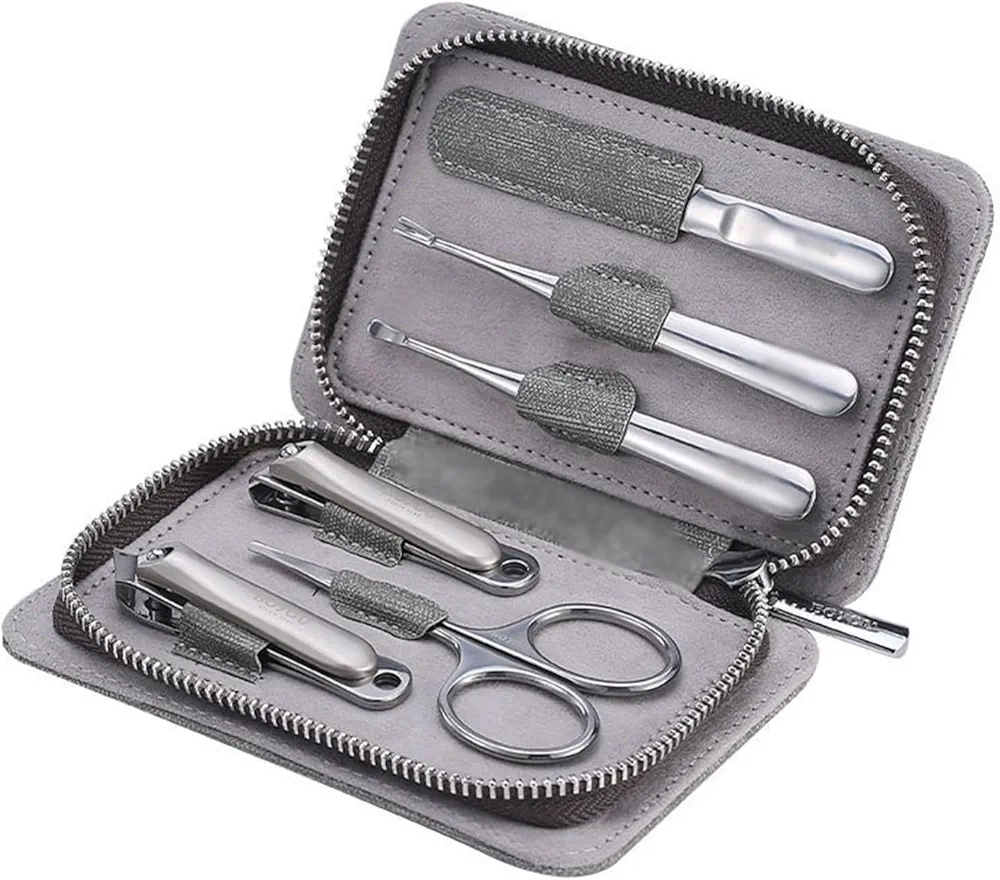 Nail Clipper Set, Nail Clipper Set, 6 Pieces/Set Portable Manicure Kit, Personal Care Nail Tools, Professional Manicure Grooming Set with Fashionable PU Leather Case,Nail Tools Kit(Gris)