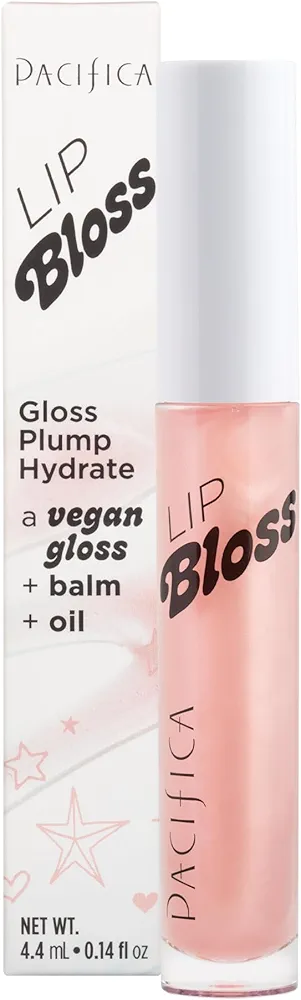 Pacifica Plumping Lip Gloss - Lip Bloss Tinted Lip Balm Treatment - Berry Flavored - Moisturizing, High-Shine, Long-Lasting Shine, Vegan & Cruelty-Free, 0.14 Fl Oz, Light Pink