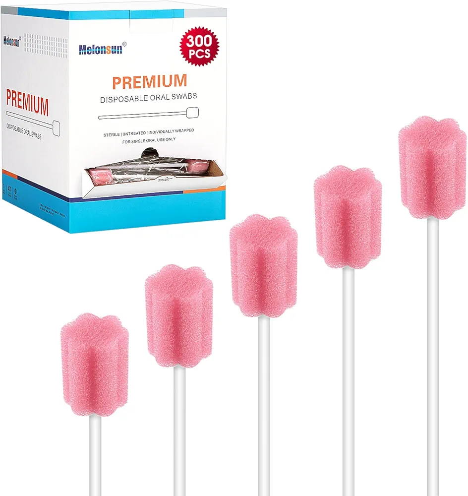 300 Pcs Oral Swabs-Unflavored & Sterile Disposable Oral Care Swabs for Mouth Cleaning- Individually Wrapped (Blossom Pink)