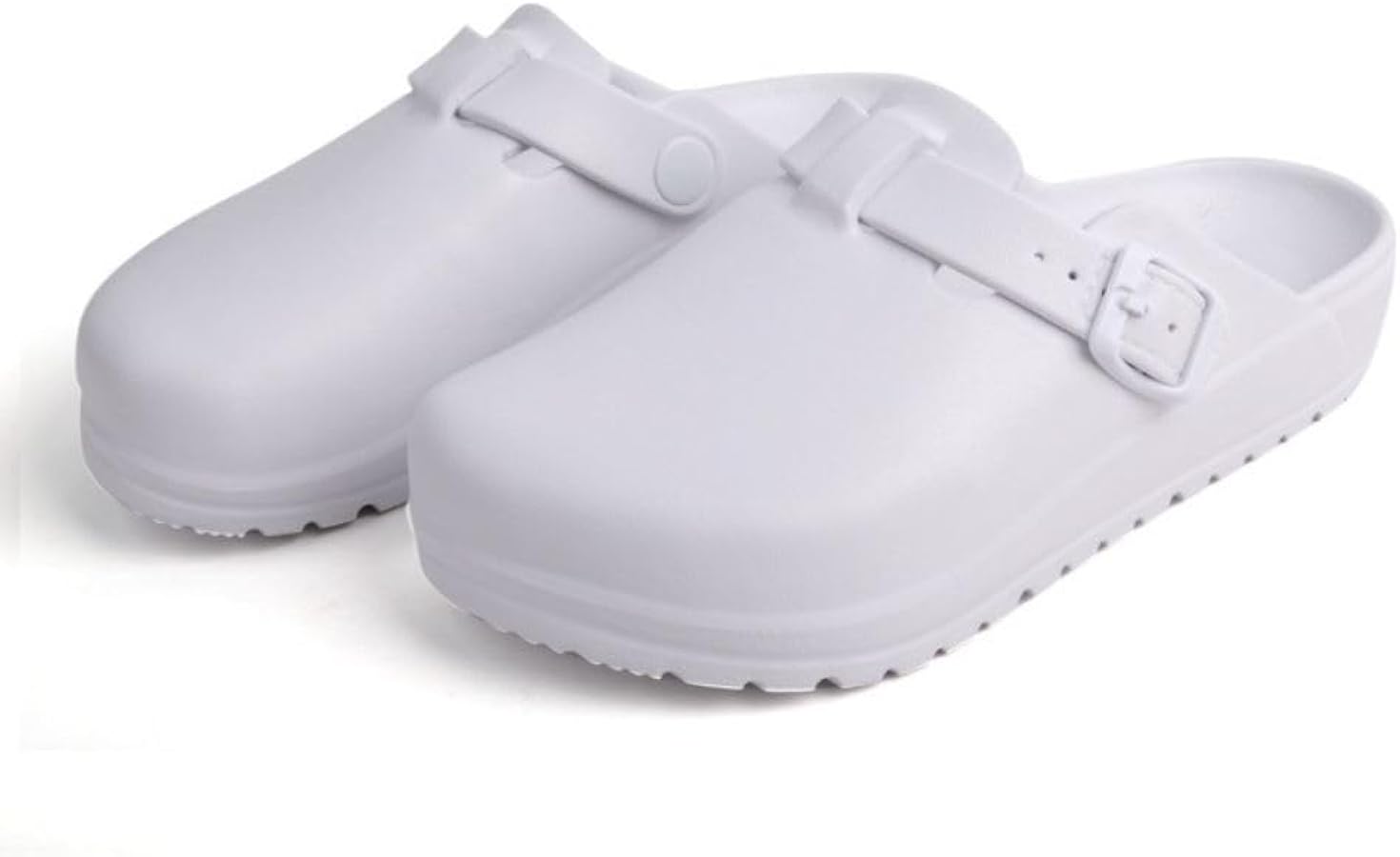 White Unisex-Adult Classic Clogs,Soft Bottom Adjustable Buckle Slippers,Indoor Outdoor Lightweight Work Clog for Lab/Doctor/Nurse Slippers