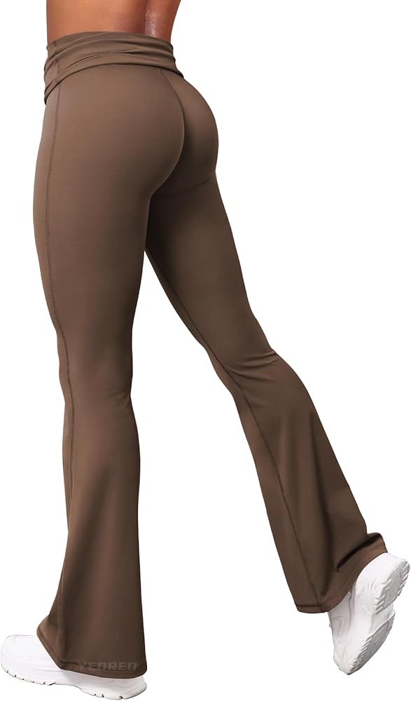 YEOREO Romola Women Flare Leggings with Tummy Control Yoga Pants High Waist Fold Over Bootcut Wide Legs Workout Leggings