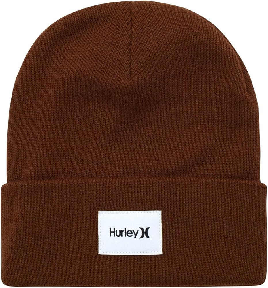 Hurley Men's Winter Hat - Seaward Patch Cuffed Double-Layer Flat Knit Acrylic Beanie with Deep Fit – Beanie Hats for Men