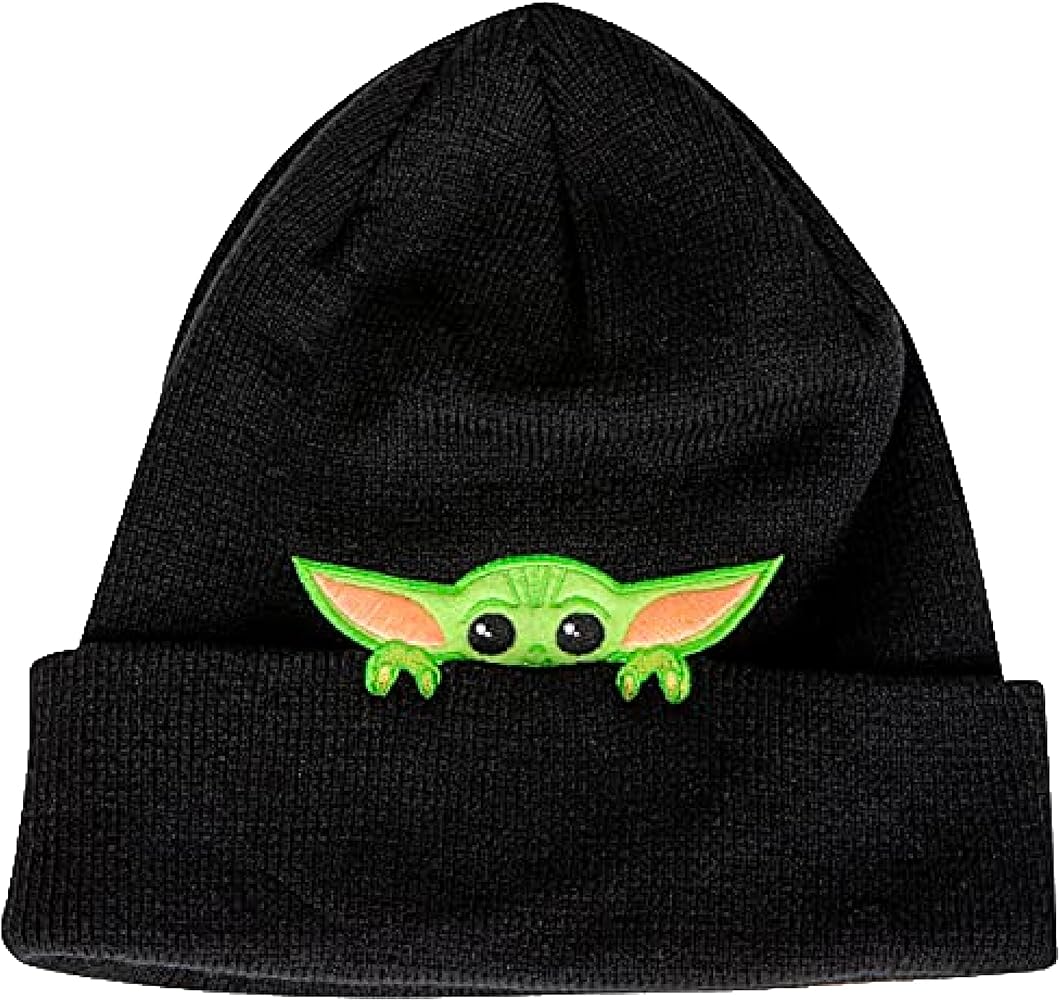 Star Wars The Mandalorian Grogu Peek-A-Boo Knitted Cuffed Beanie, Black, One Size