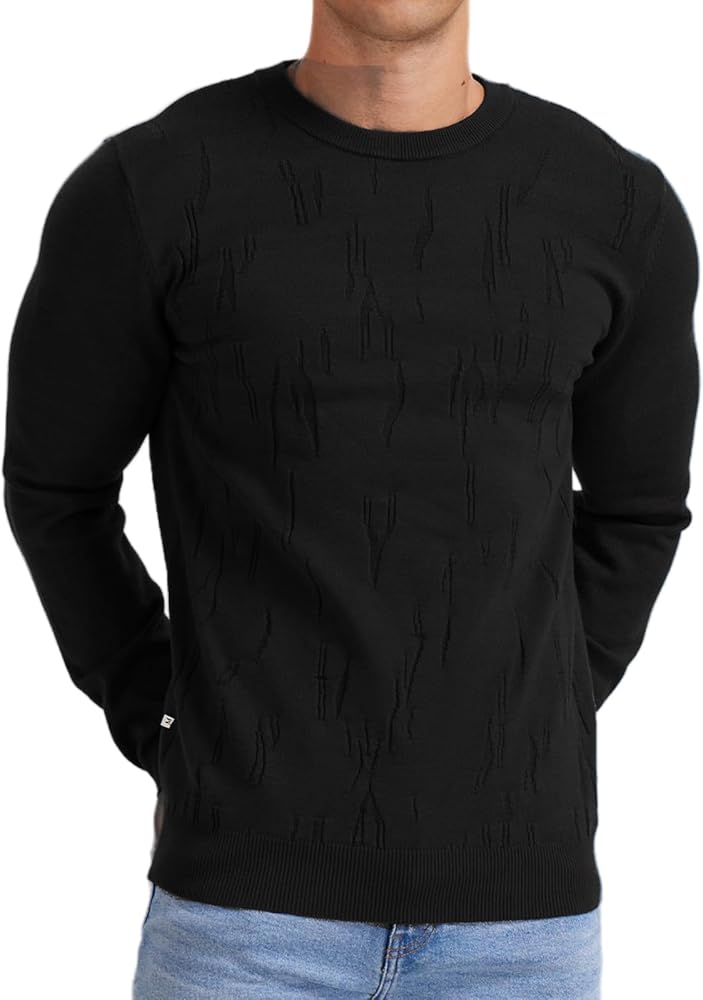 RQP Mens Crewneck Sweater Slim Fit Lightweight Casual Sweater,Soft&Warm Kint Pullover Sweater for Men with Ribbing Edge