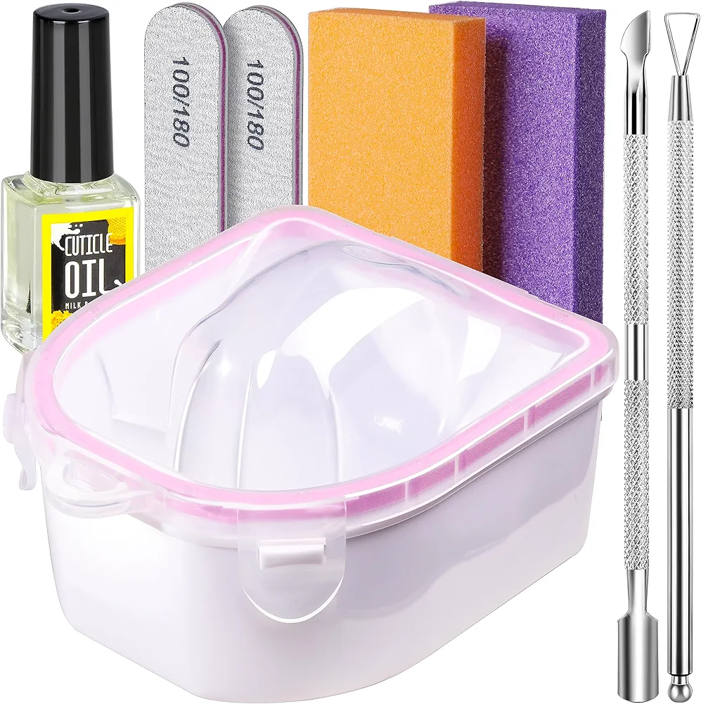 Teenitor Nail Soaking Bowl, Soak Off Gel Polish Dip Powder Remover, Manicure Bowl for Hand, Cuticle Remover Tools, Nail Brush Cuticle Pusher,Cuticle Oil Cuticle Peeler,Nail File Buffer Milk and Honey