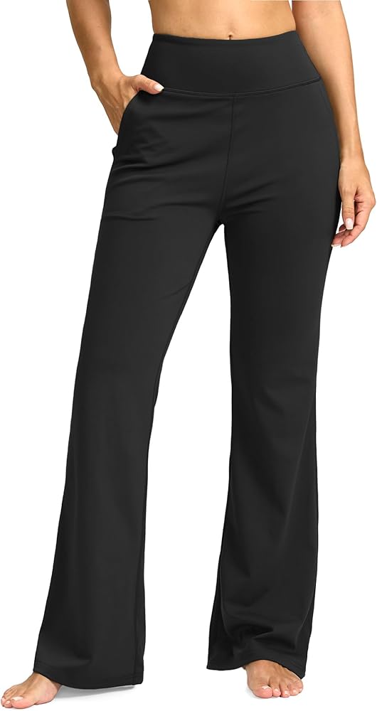 SANTINY Bootcut Pants for Women 28.5"/30.5"/32" Loose High Waisted Wide Leg Leggings Dress Work Flare Yoga Pants with Pockets