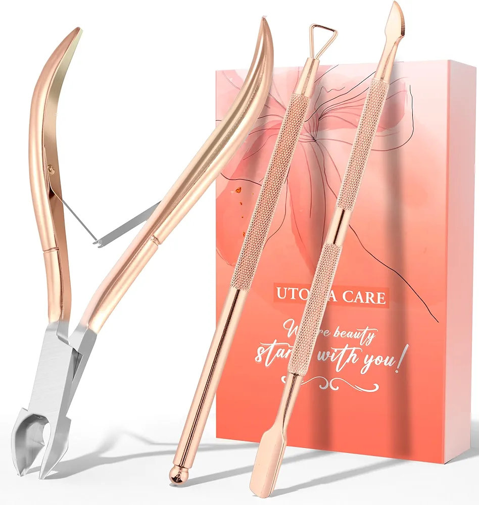 Utopia Care Cuticle Trimmer with Cuticle Pusher, Nail Cuticle Trimmer Set, Manicure Kit, Pedicure Kit, Sharp Cuticle Nippers Professional, Cuticle Pusher Tool, Cuticle Remover Tool Kit (Rose Gold)