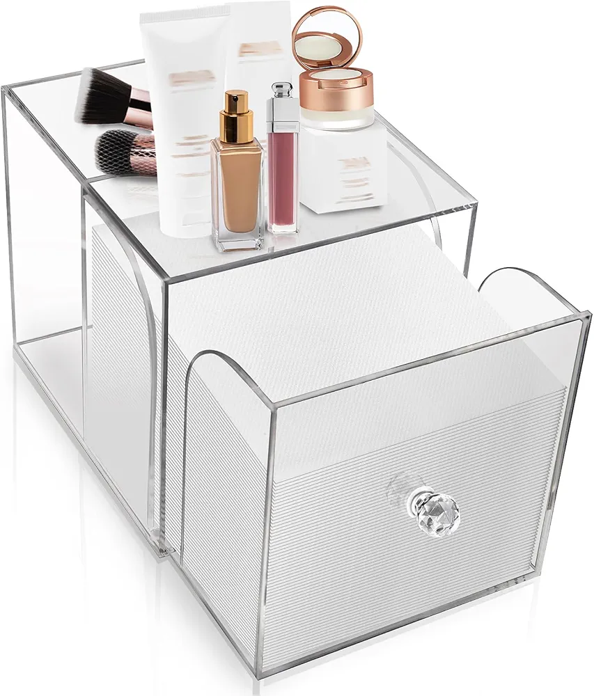 Disposable Face Towel Holder Acrylic Storage Box, Makeup Remover Dry Wipe Organizer for Clean Skin Club Clean Towel XL, Skin Care Luxe Container for Facial Washing